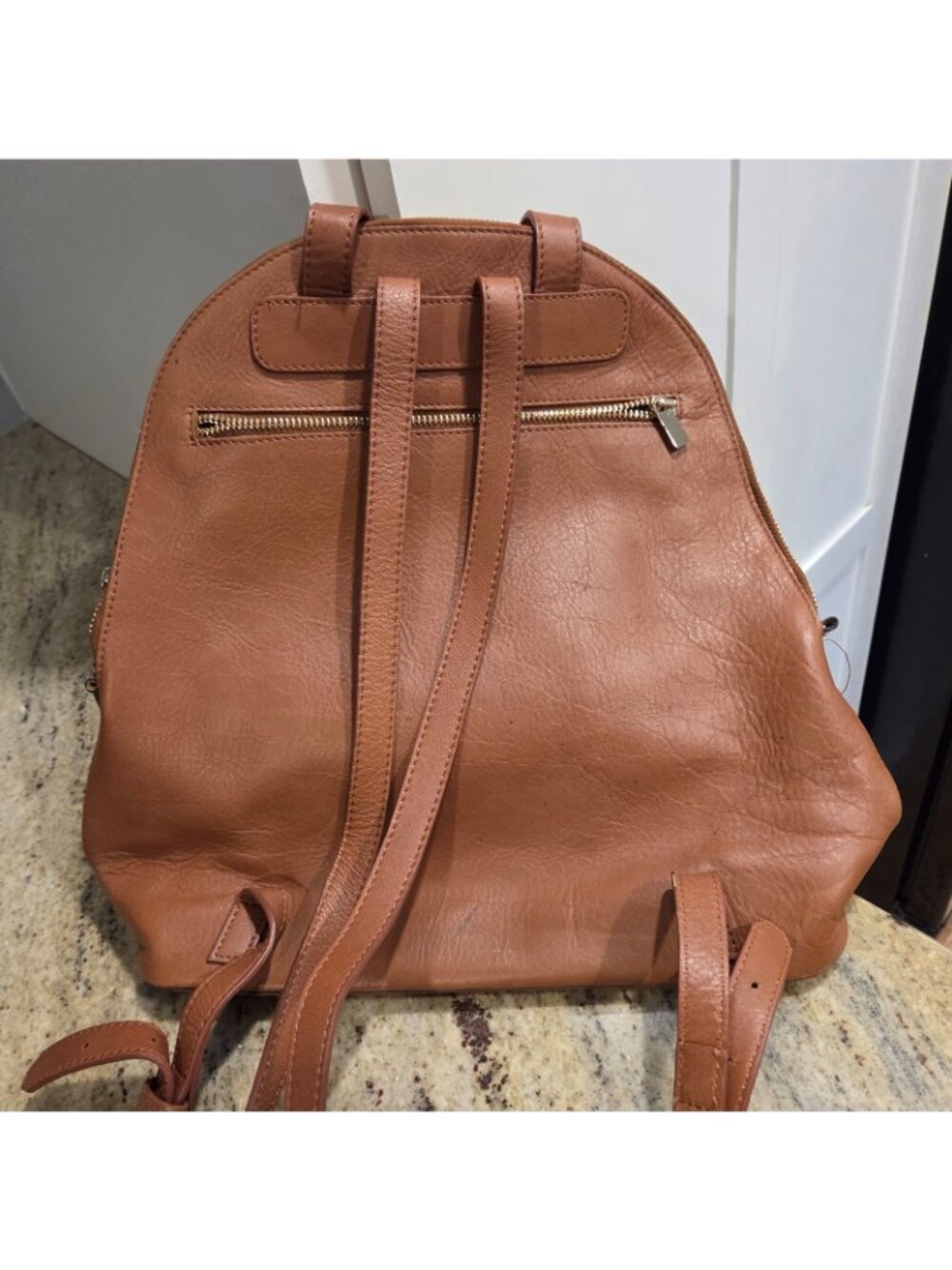 VELEZ Leather Backpack Bird Fabric Interior Brown - Picture 3 of 16